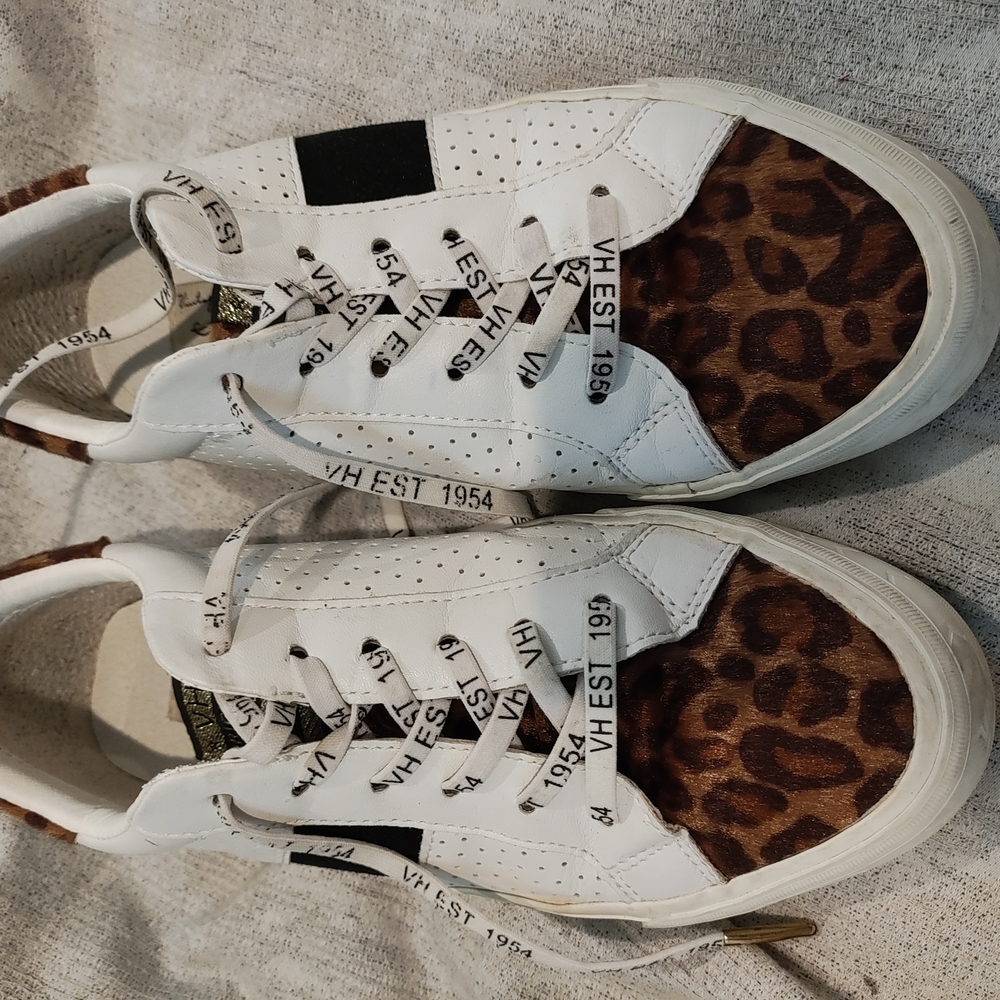 White and Leopard Print Sneakers